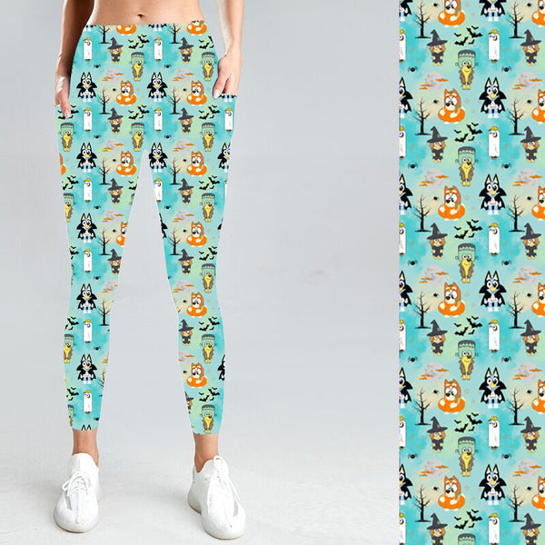 Blue Dogs Halloween with Side Pocket Leggings