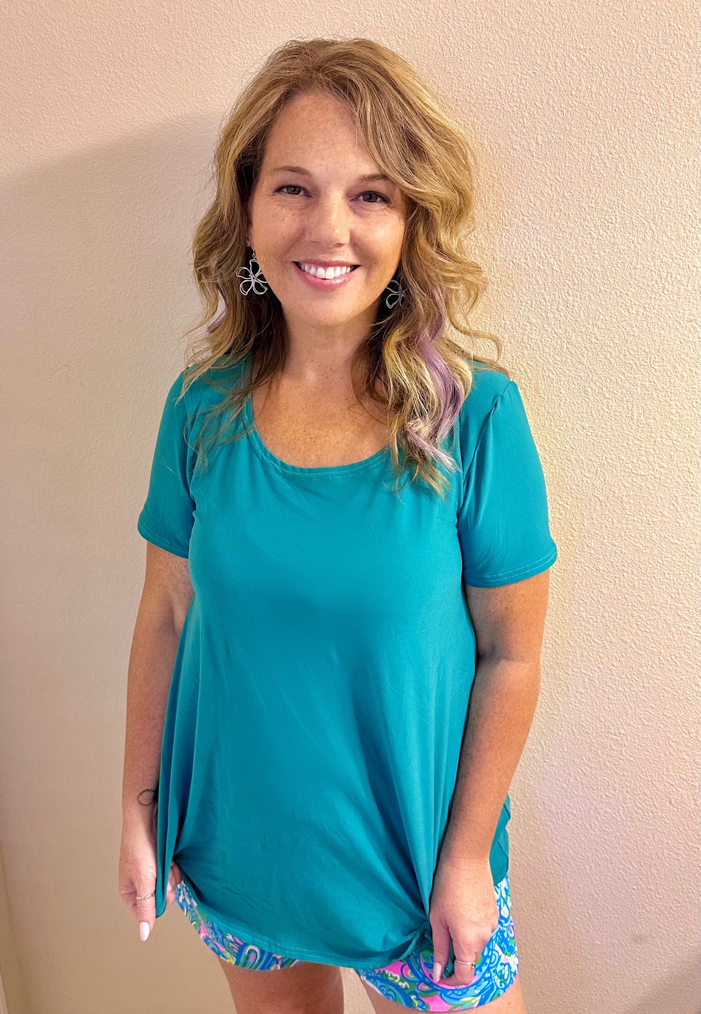 Aqua Marine Flowy Tunic Tops