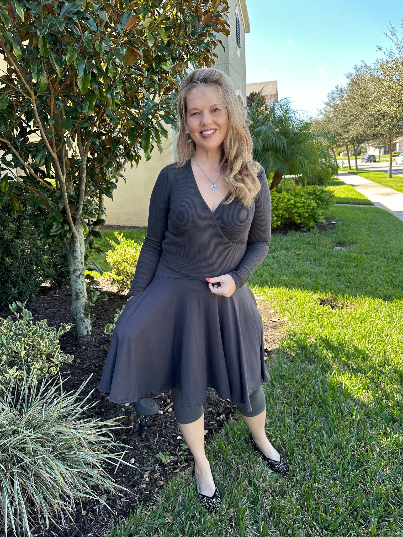 Solid Graphite Swing Skirts with Pockets
