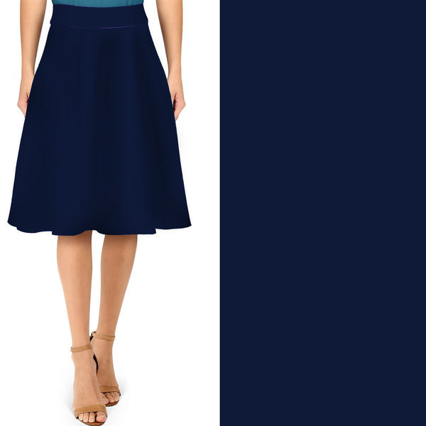 Solid Navy Blue Swing Skirt with Pockets