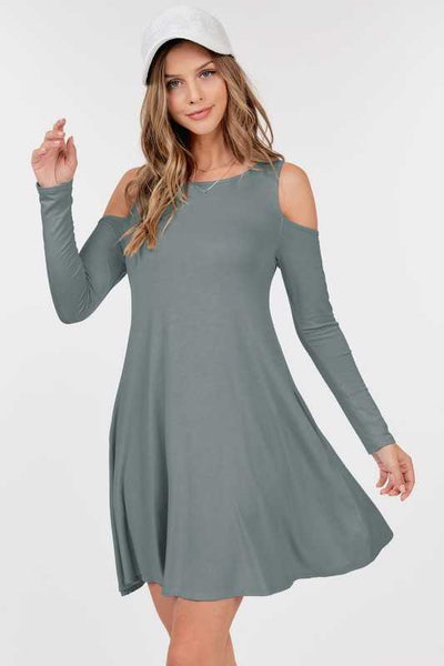 Cold Shoulder Long Sleeve Solid Cold Shoulder w/ Pockets - Cement