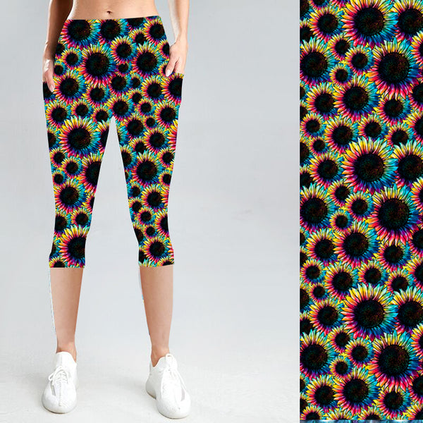 Colorful Sunflowers with Side Pocket Leggings