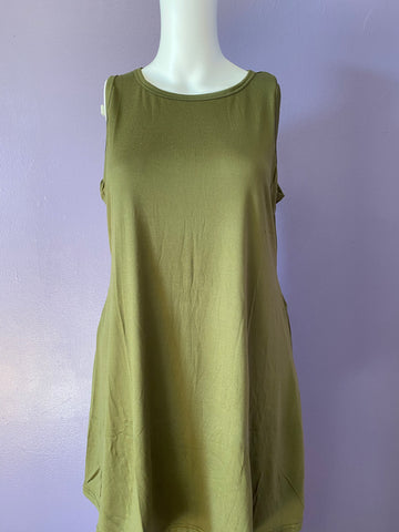 Sleeveless Swing Top With Pockets - Olive Green