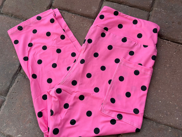 Pink Polka Dots with Side Pocket Leggings