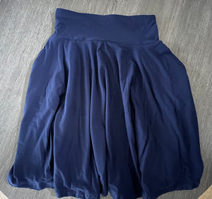 Solid Navy Blue Swing Skirt with Pockets