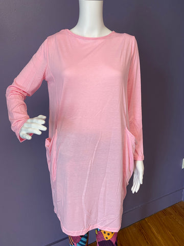 Long Sleeve Slouch Dress with Pockets - Pink